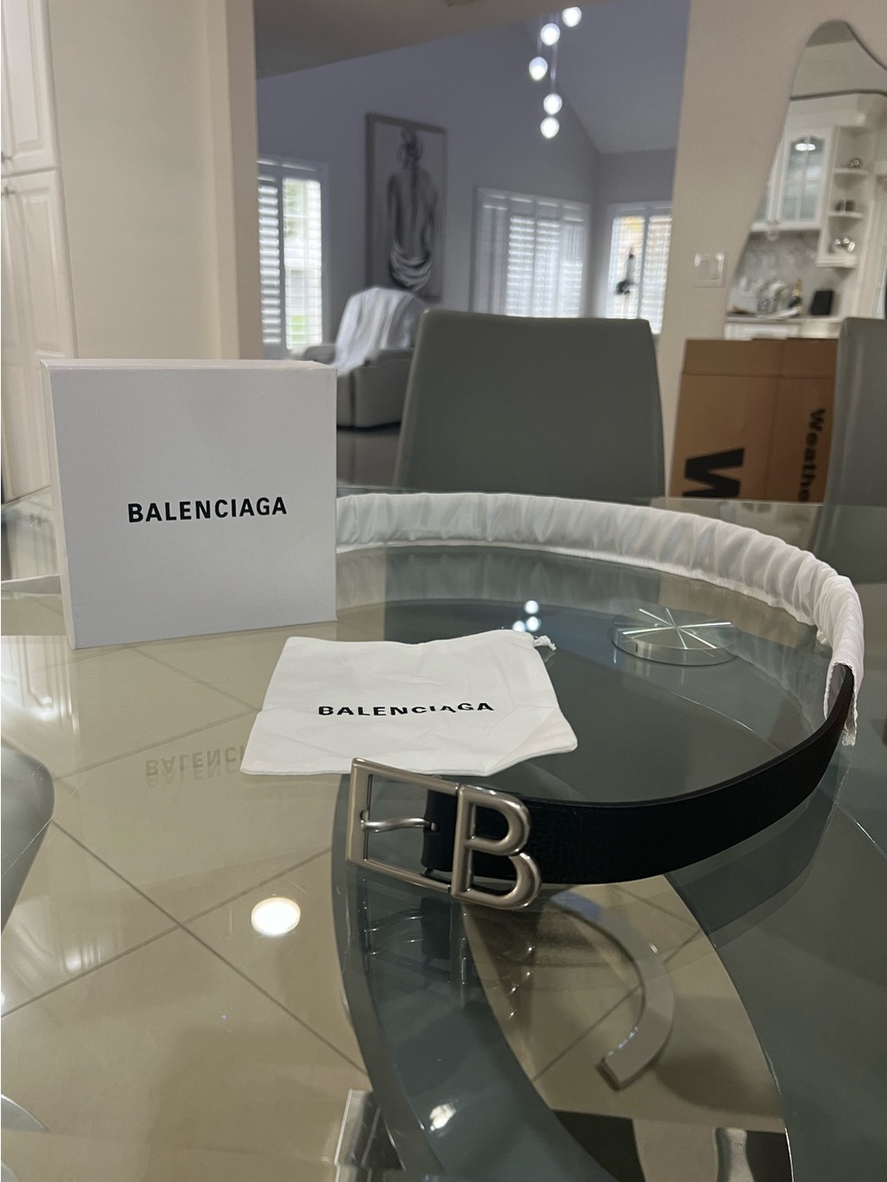 (NEW) Men’s Black BB Logo Belt with Silver Buckle